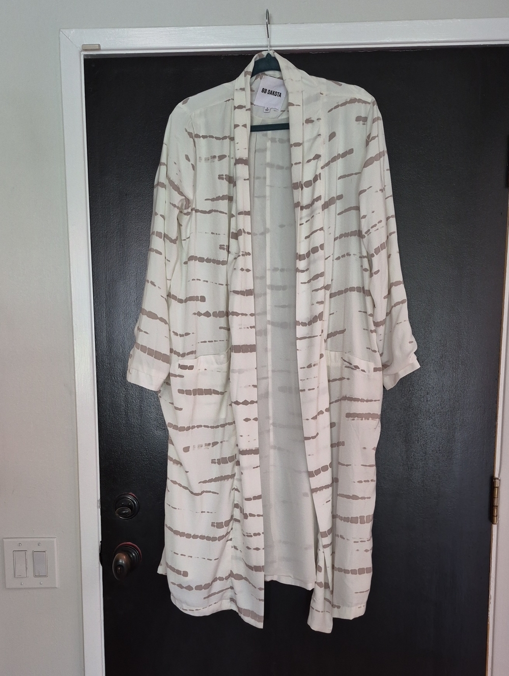 BB Dakota Cream Long Open-Front Striped Shirt Jacket